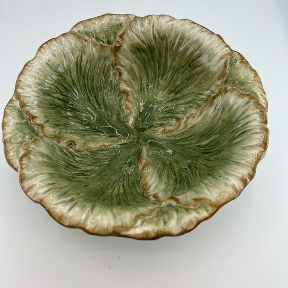 Fitz & Floyd Cabbage Leaf Salad Bowl 6.5” Dessert Trinket Dish Green Cream Brown - Picture 2 of 7